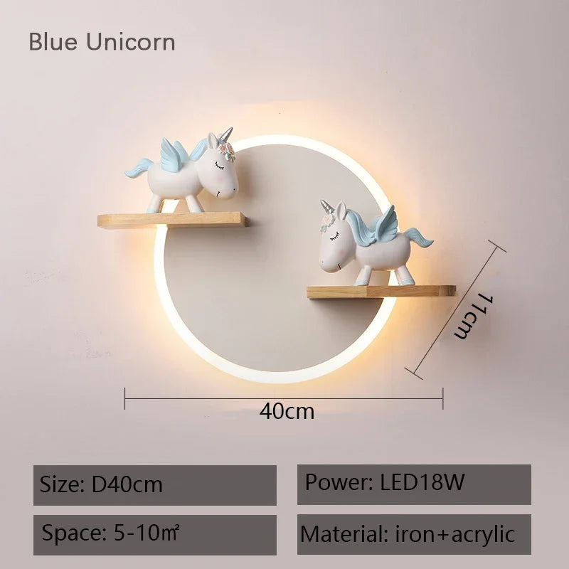 Children's Room Wall Lamp Nordic Cartoon Cute Unicorn Ornaments