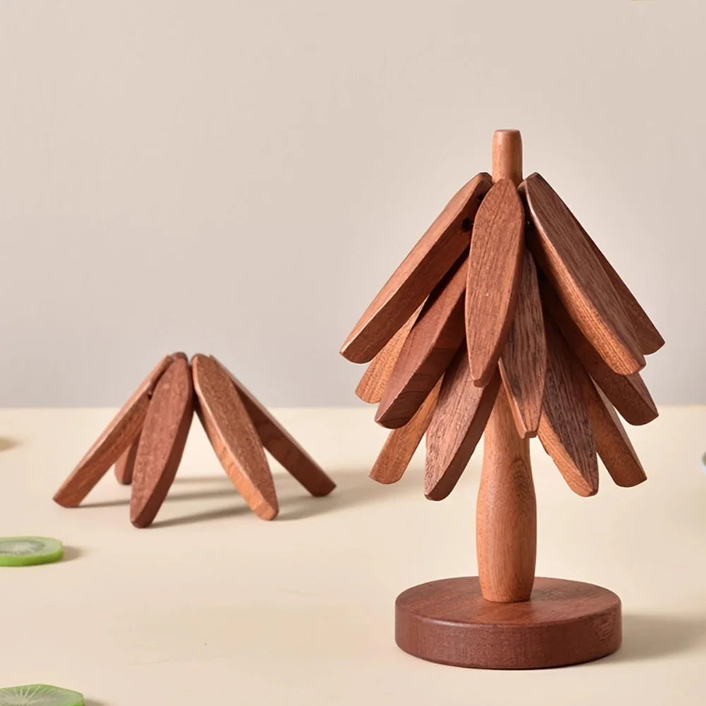 Tree Design Stand Wooden Trivets Decorative Anti Scald