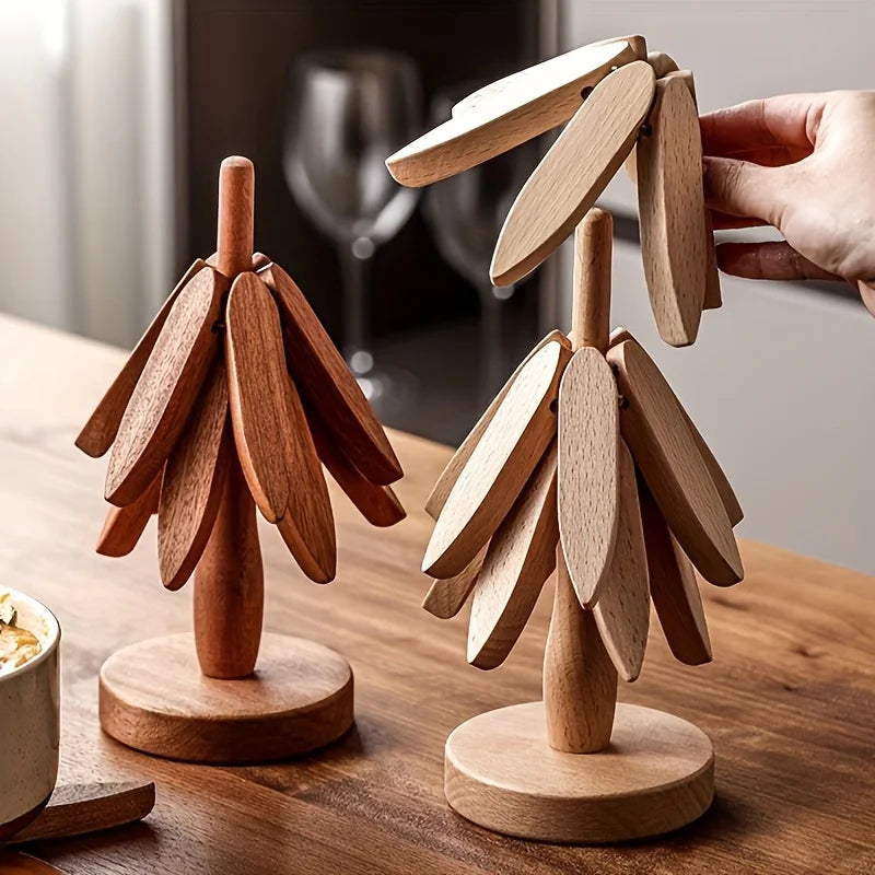 Tree Design Stand Wooden Trivets Decorative Anti Scald