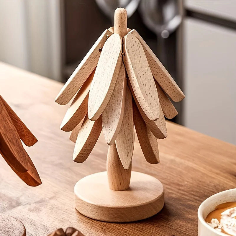 Tree Design Stand Wooden Trivets Decorative Anti Scald
